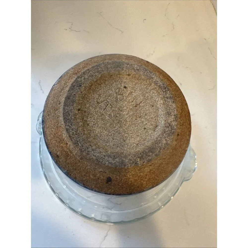 Studio Art Pottery Vase Planter Blue Ban Brown speckles Signed